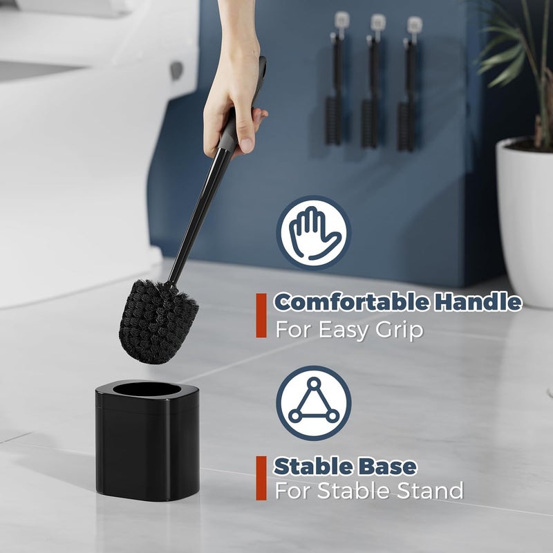 Holaloha Toilet Brush, 3 Pack Toilet Brush and Holder Set Bathroom Accessories, Toilet Bowl Brush and Holder with 3 Crevice Brush for Bathroom, Toilet Scrubber Brush (Black) - Image 5
